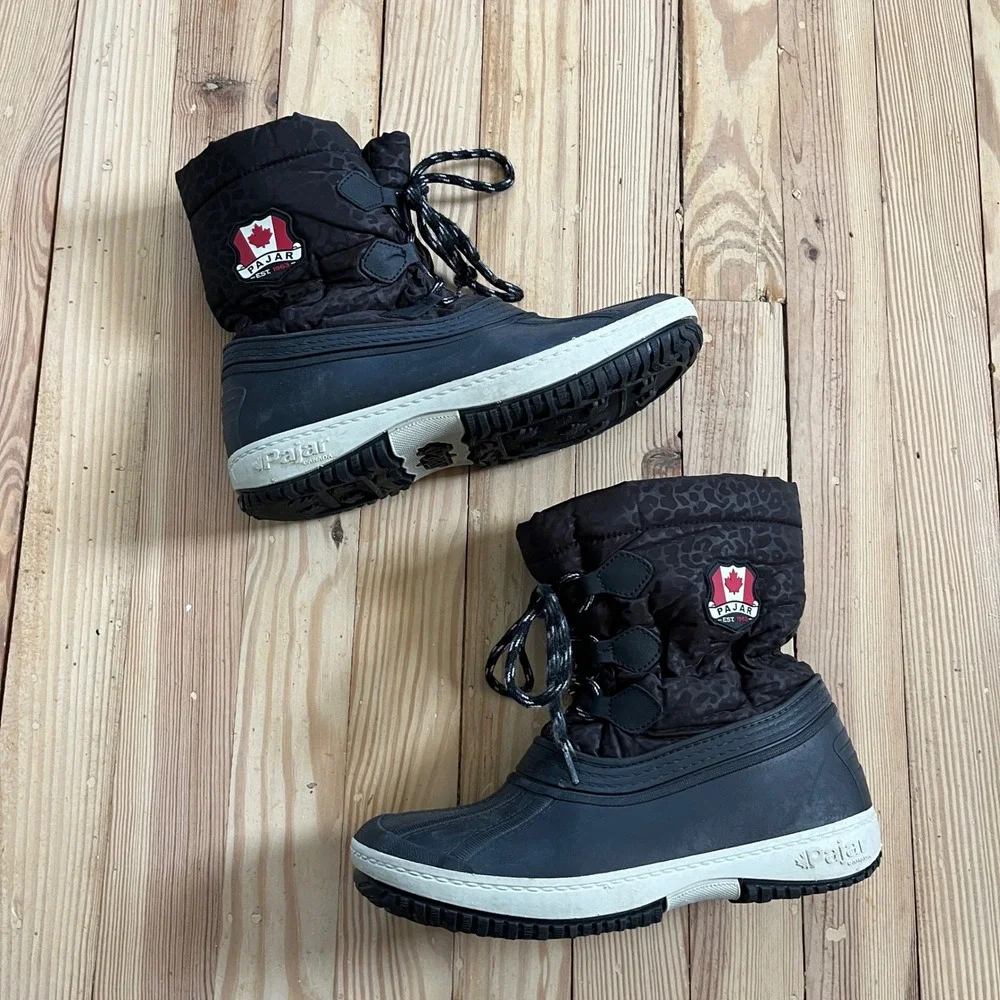 Pajar Canada Kids 5Y Waterproof Snow Boots Black Leopard‎ Print -40C Rated EU 37